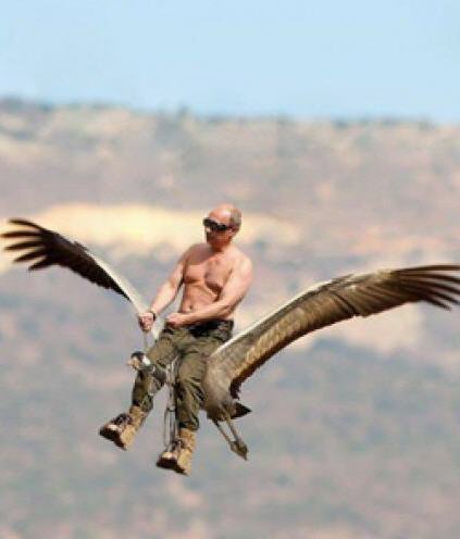 Putin flying a crane